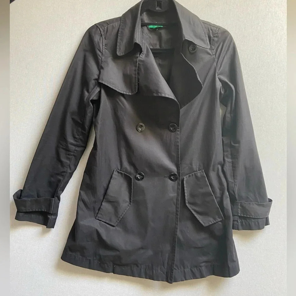United colours of Benetton Black Trench coat Sz S